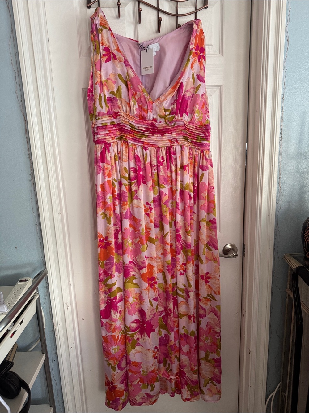Sugarlips Pink Floral Empire Waist Maxi Dress